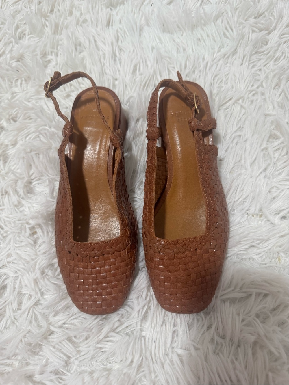 Woven Leather Slingback Flats